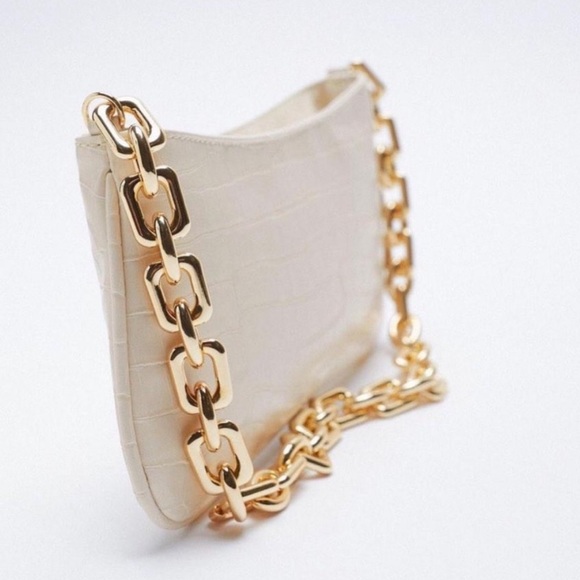 ZARA Gold Chain Strap Animal Embossed Shoulder Bag in Cream - Picture 6 of 8